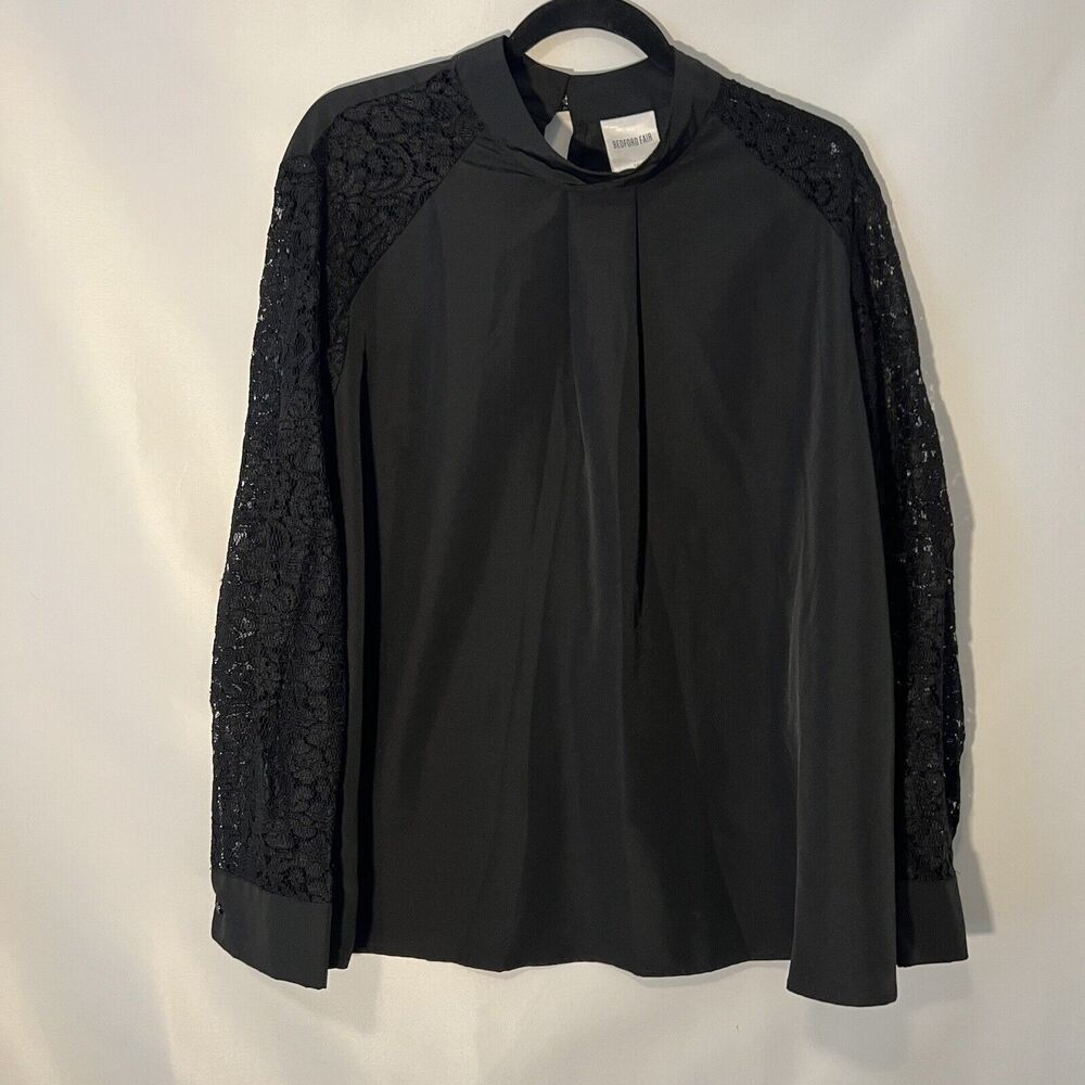 Bedford Fair Womens Size 18W Black Lace Blouse Top EUC